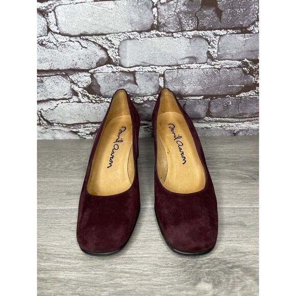 David Aaron Burgundy Maroon Suede Leather Round High Heels Women Sz 6.5M US/37EU - Picture 2 of 16